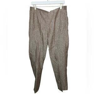 J.Jill 100% Linen Pull On Pants M Elastic Waist Beach Coastal Lightweight Brown
